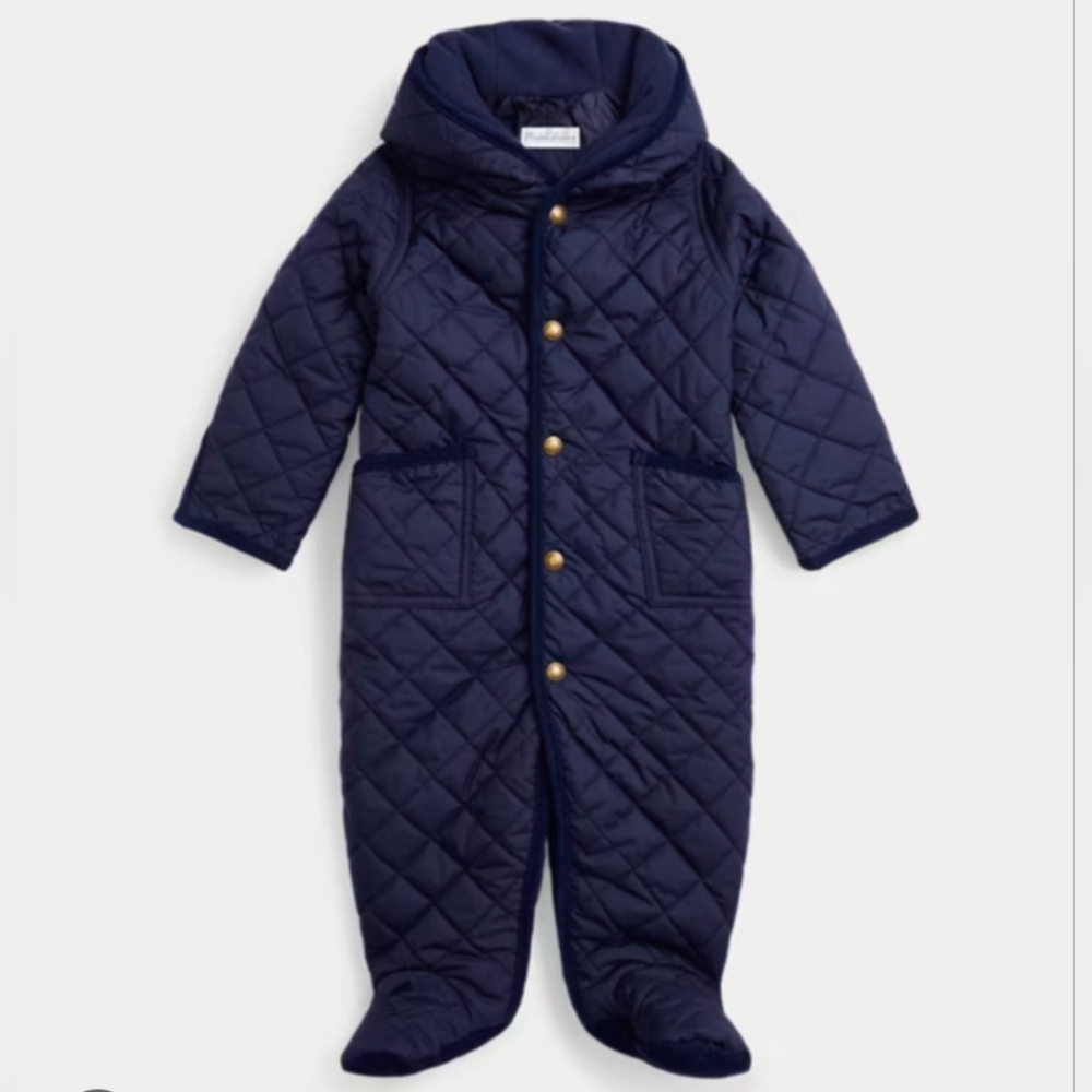 Ralph Lauren Infant Quilted Snowsuit Navy 3 Months Fleece Lined Winter Outerwear
